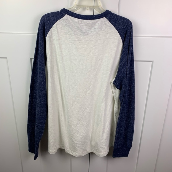 NWT American Eagle Men’s XXL Long Sleeve Tee White Blue Raglan Sleeves - Picture 3 of 5